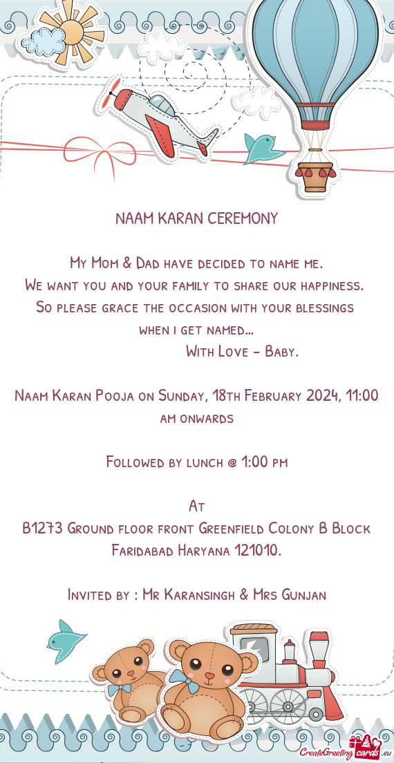 Naam Karan Pooja on Sunday, 18th February 2024, 11:00 am onwards