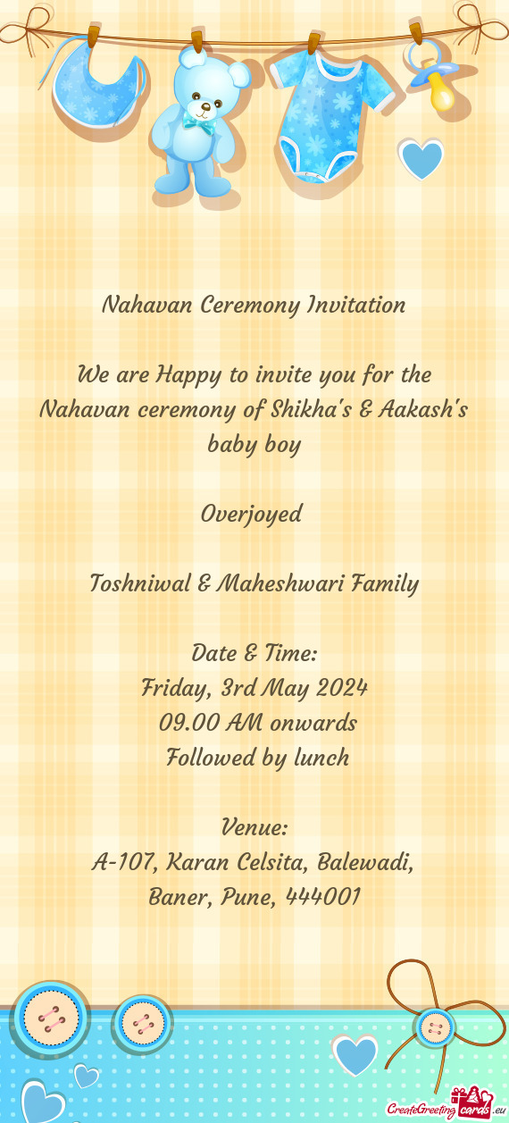 Nahavan ceremony of Shikha's & Aakash's baby boy
