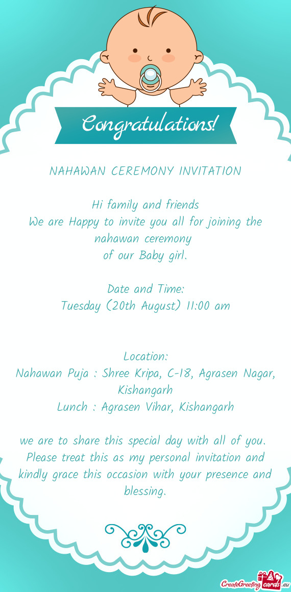 NAHAWAN CEREMONY INVITATION Hi family and friends We are Happy to invite you all for joining the