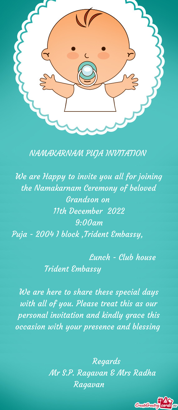 NAMAKARNAM PUJA INVITATION