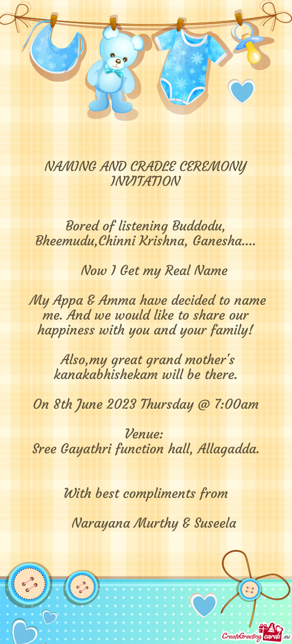 NAMING AND CRADLE CEREMONY INVITATION  Bored of listening Buddodu