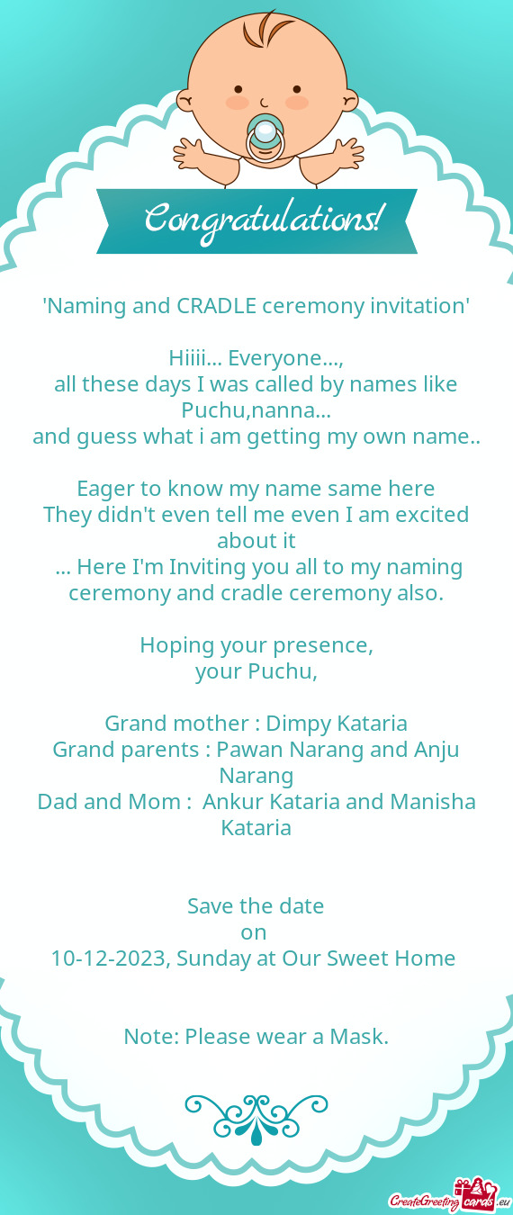 "Naming and CRADLE ceremony invitation"
