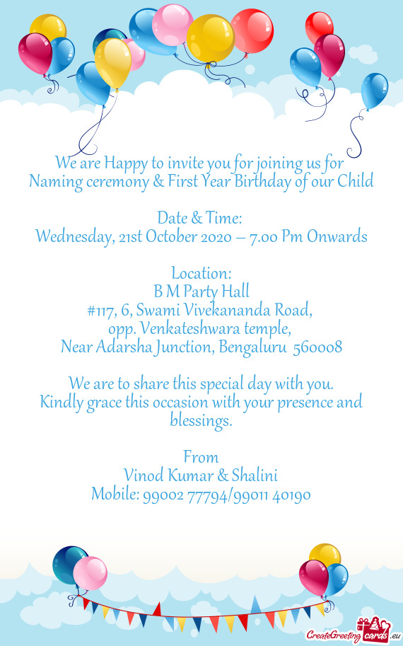Naming ceremony & First Year Birthday of our Child