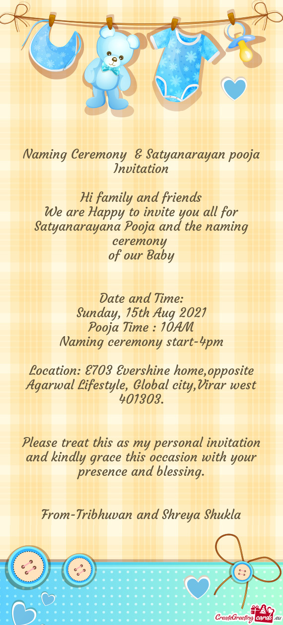 Naming Ceremony & Satyanarayan pooja Invitation