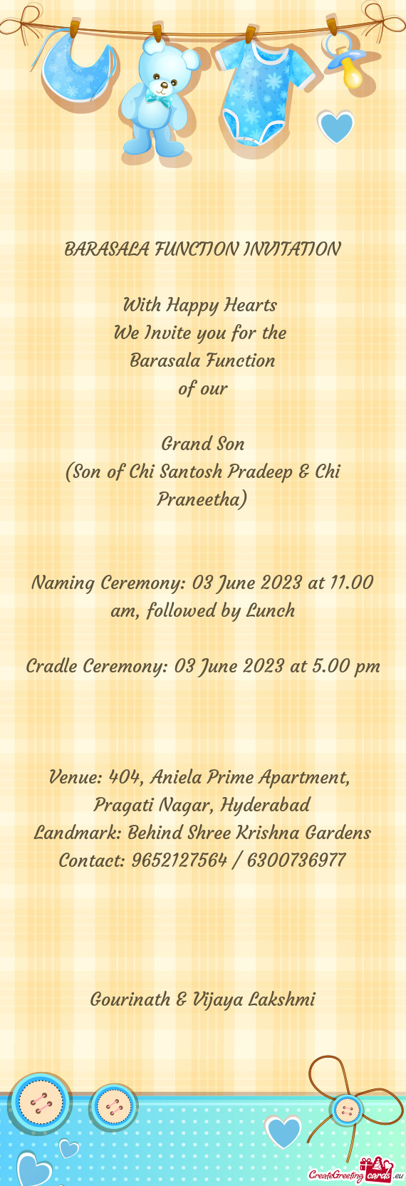 Naming Ceremony: 03 June 2023 at 11.00 am, followed by Lunch