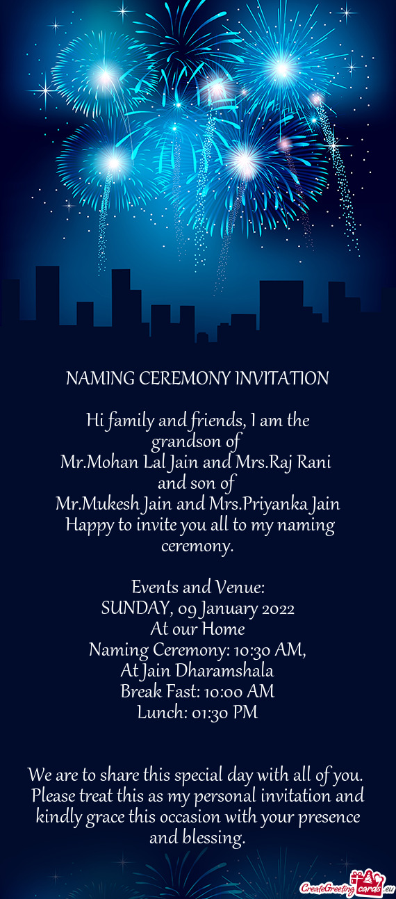 Naming Ceremony: 10:30 AM