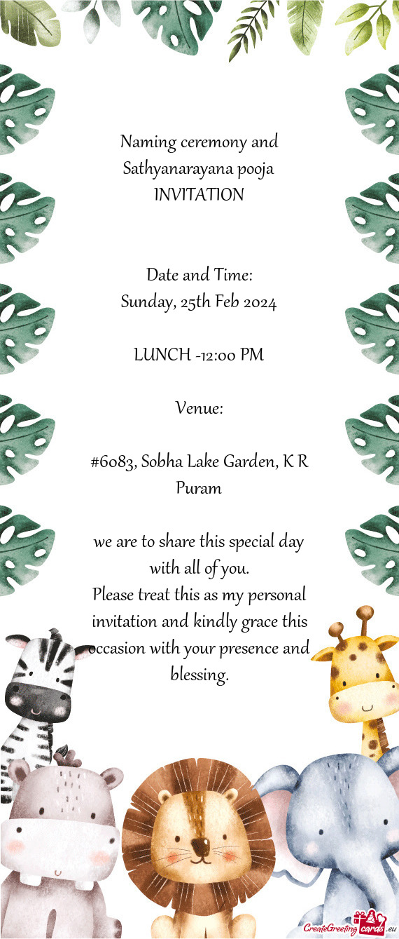 Naming ceremony and Sathyanarayana pooja INVITATION