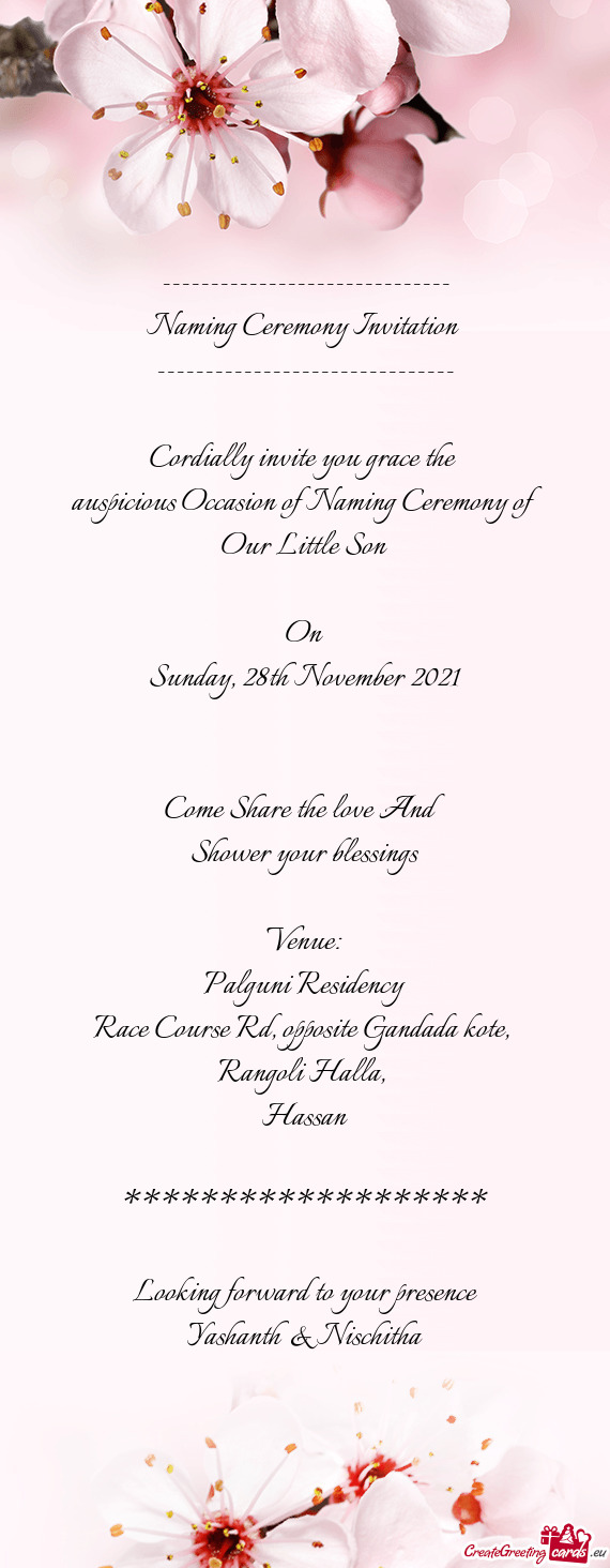 Naming Ceremony Invitation 
 -------------------------------
 
 Cord