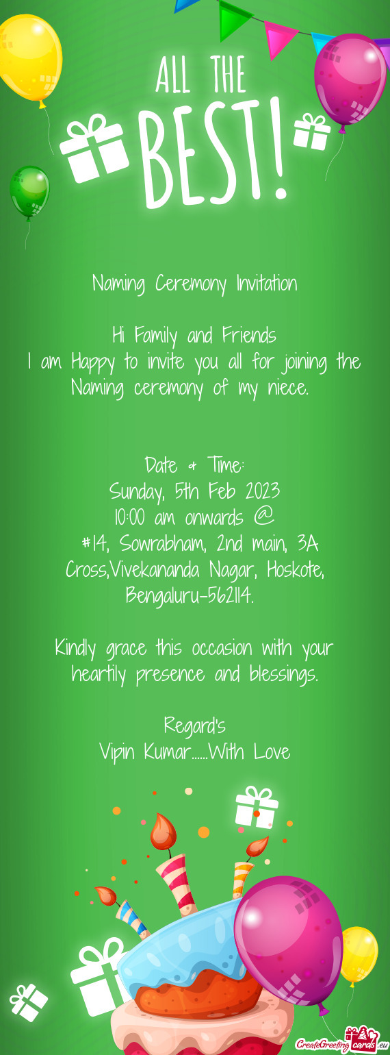 Naming Ceremony Invitation Hi Family and Friends I am Happy to invite you all for joining the Na