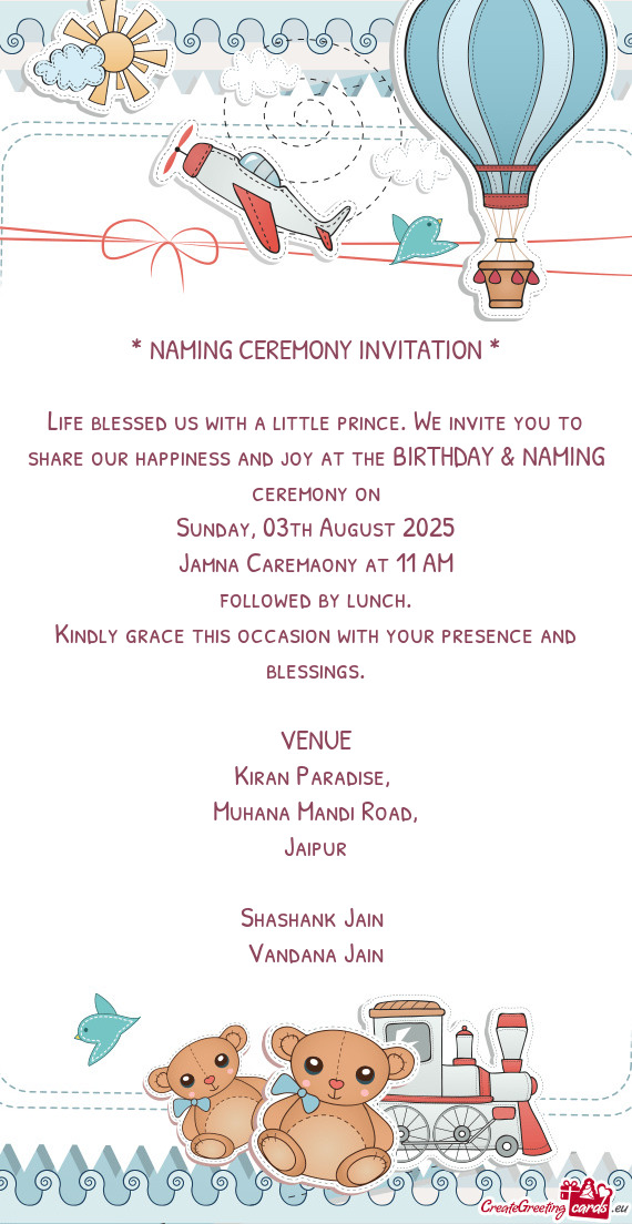 NAMING CEREMONY INVITATION
