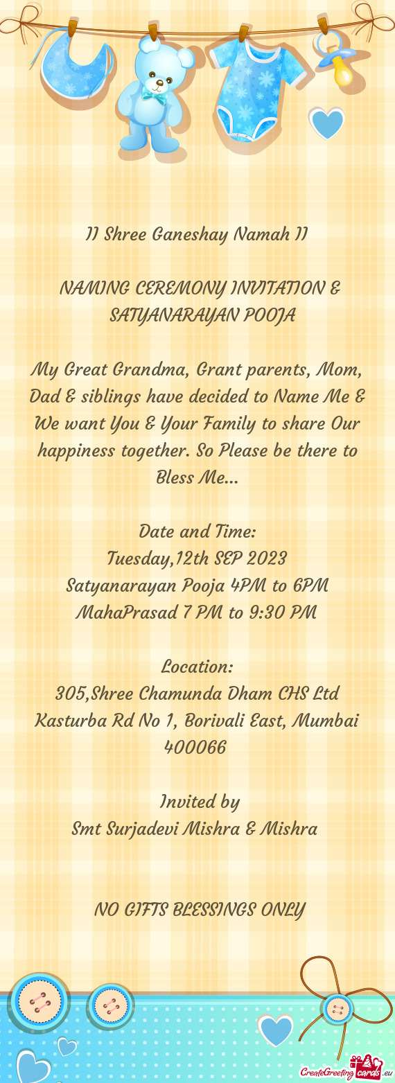 NAMING CEREMONY INVITATION &