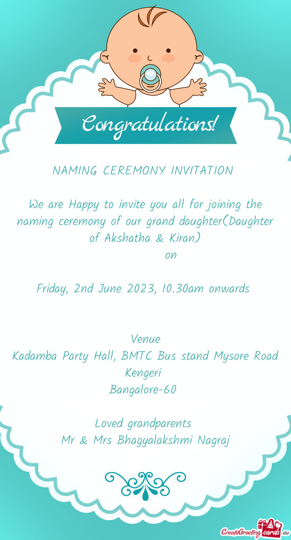 Naming ceremony of our grand daughter(Daughter of Akshatha & Kiran)