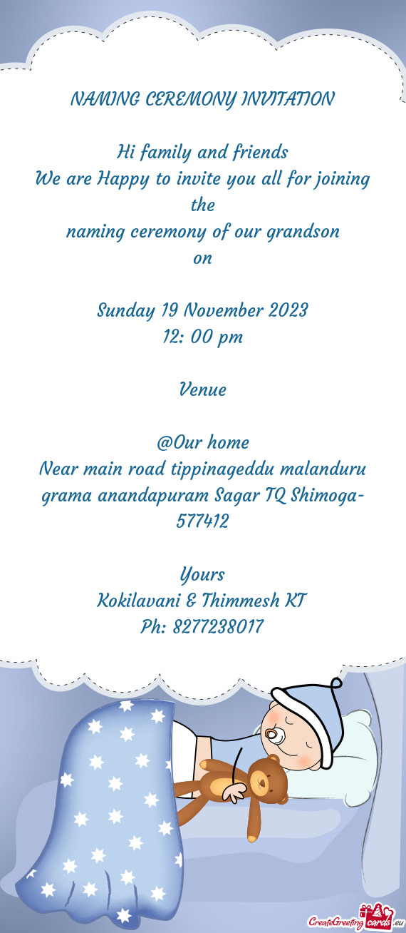 Naming ceremony of our grandson on Sunday 19 November 2023 12