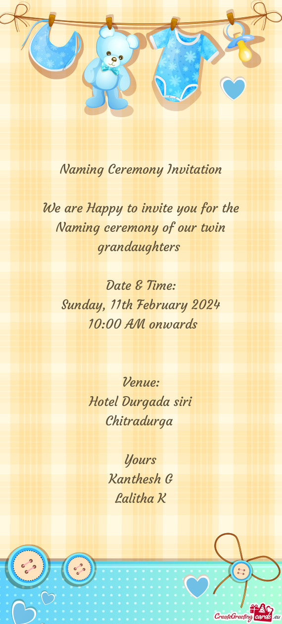 Naming ceremony of our twin grandaughters