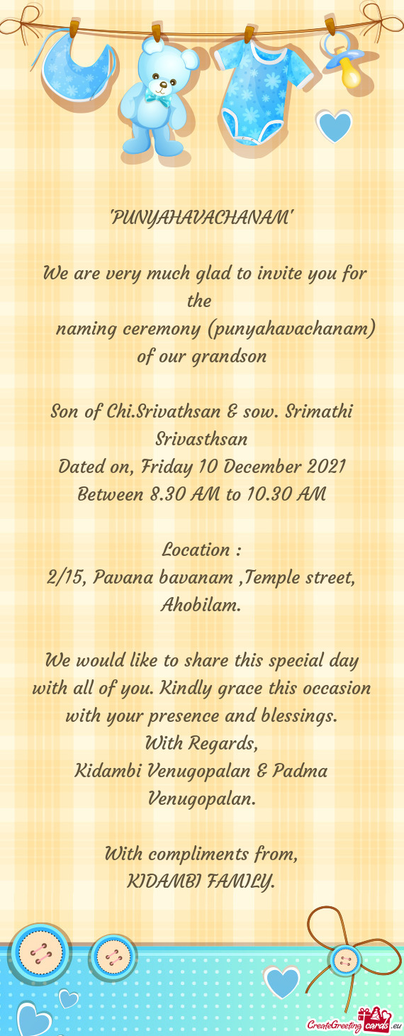 Naming ceremony (punyahavachanam) of our grandson