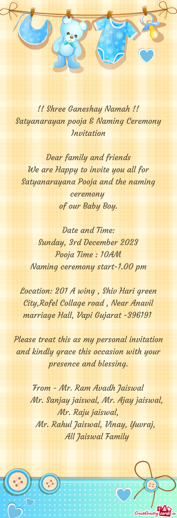 Naming ceremony start-1.00 pm