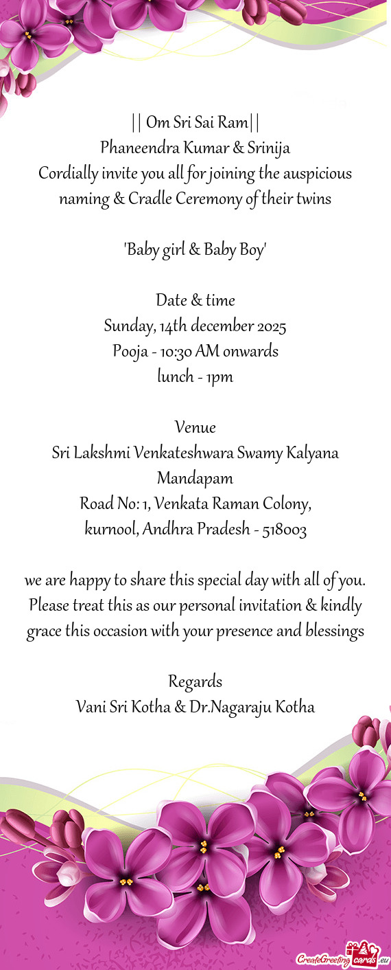 Naming & Cradle Ceremony of their twins