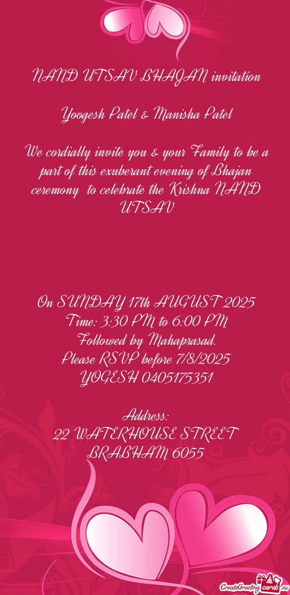 NAND UTSAV BHAJAN invitation