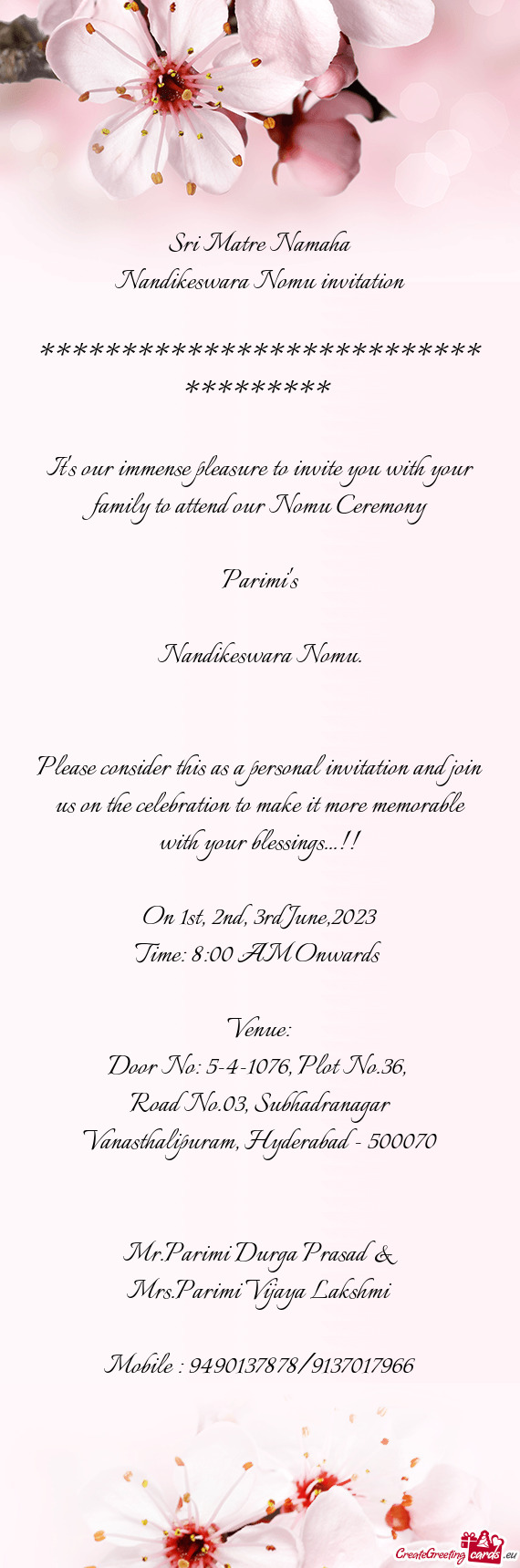 Nandikeswara Nomu invitation