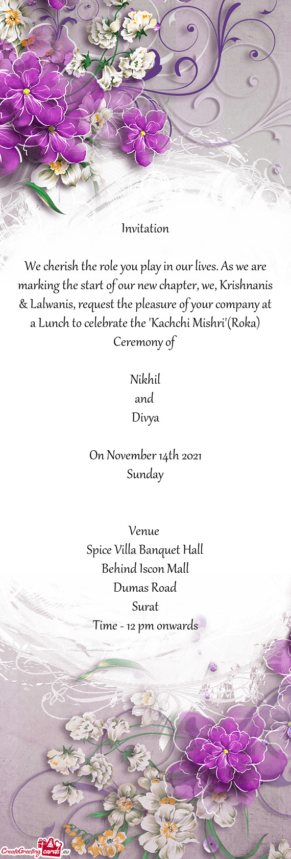 Nanis & Lalwanis, request the pleasure of your company at a Lunch to celebrate the "Kachchi Mishri"(