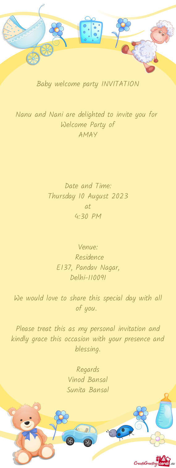 Nanu and Nani are delighted to invite you for Welcome Party of
