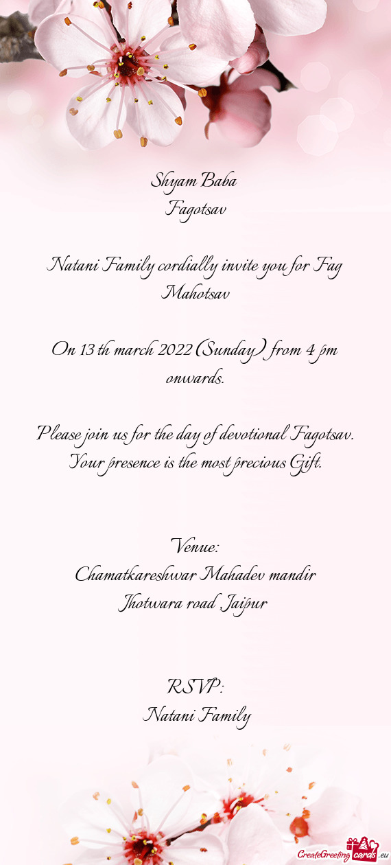 Natani Family cordially invite you for Fag Mahotsav