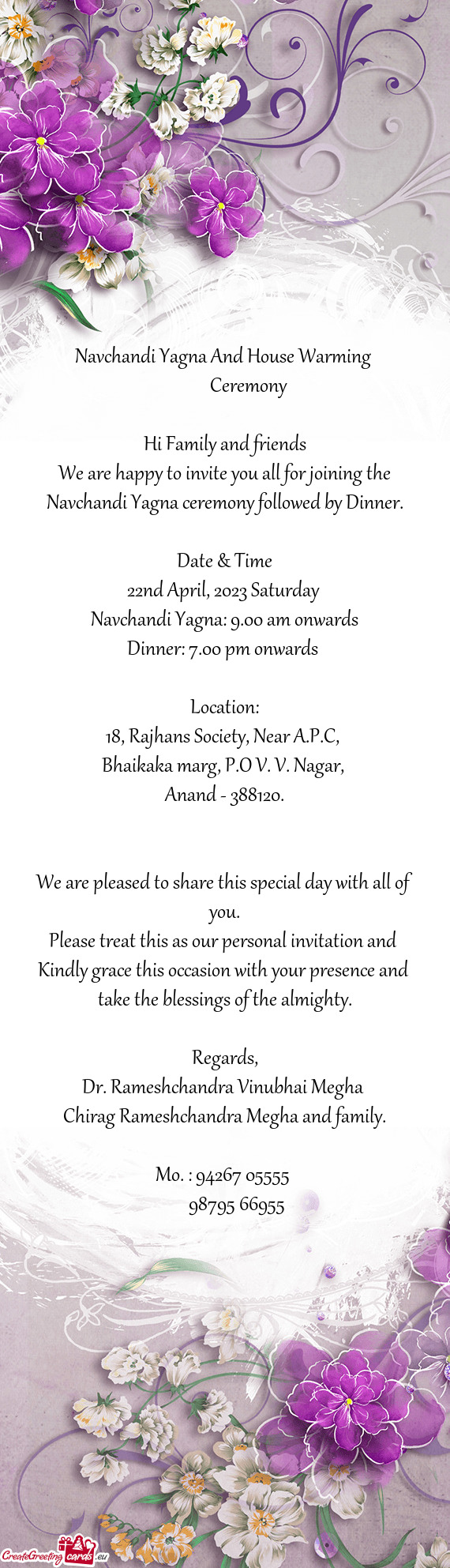 Navchandi Yagna ceremony followed by Dinner