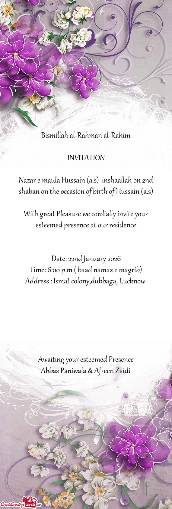 Nazar e maula Hussain (a.s) inshaallah on 2nd shaban on the occasion of birth of Hussain (a.s)