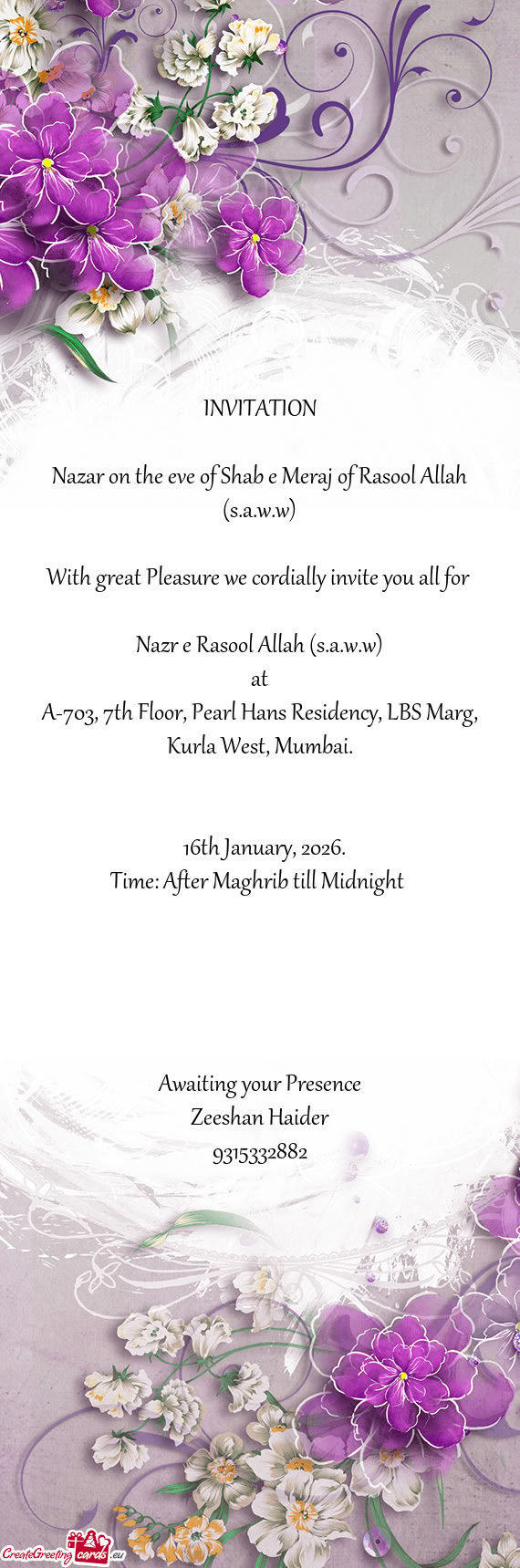 Nazar on the eve of Shab e Meraj of Rasool Allah (s.a.w.w)