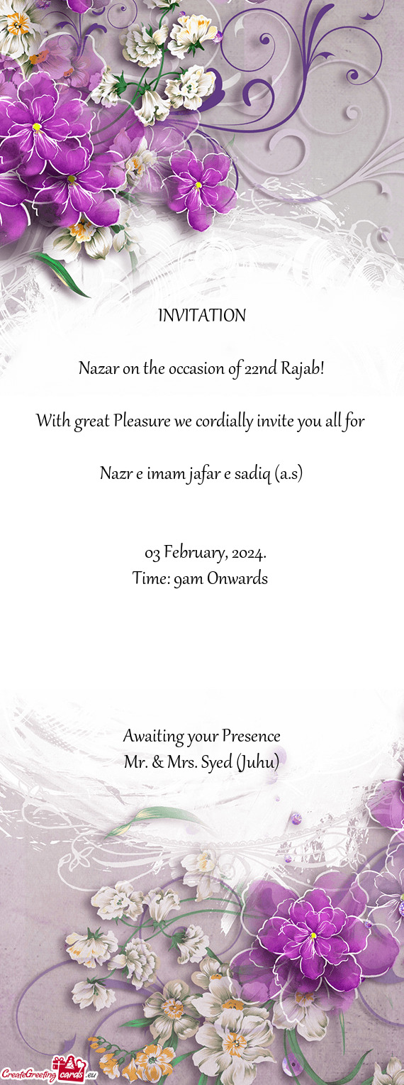 Nazar on the occasion of 22nd Rajab