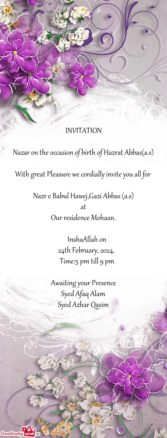 Nazar on the occasion of birth of Hazrat Abbas(a.s)