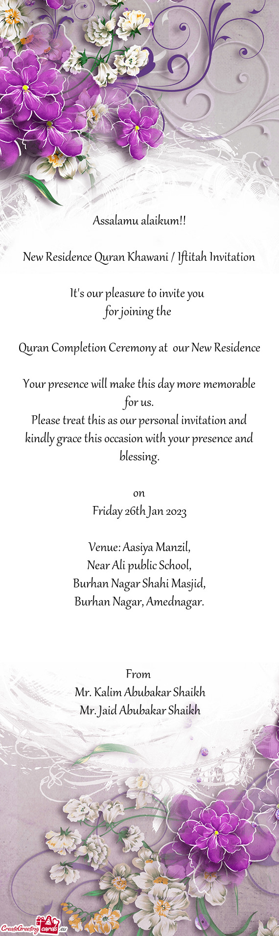 New Residence Quran Khawani / Iftitah Invitation