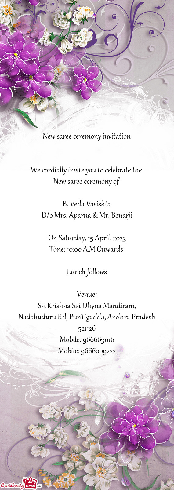 New saree ceremony invitation