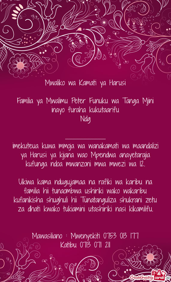 Nga ndoa mwanzoni mwa mwezi wa 12