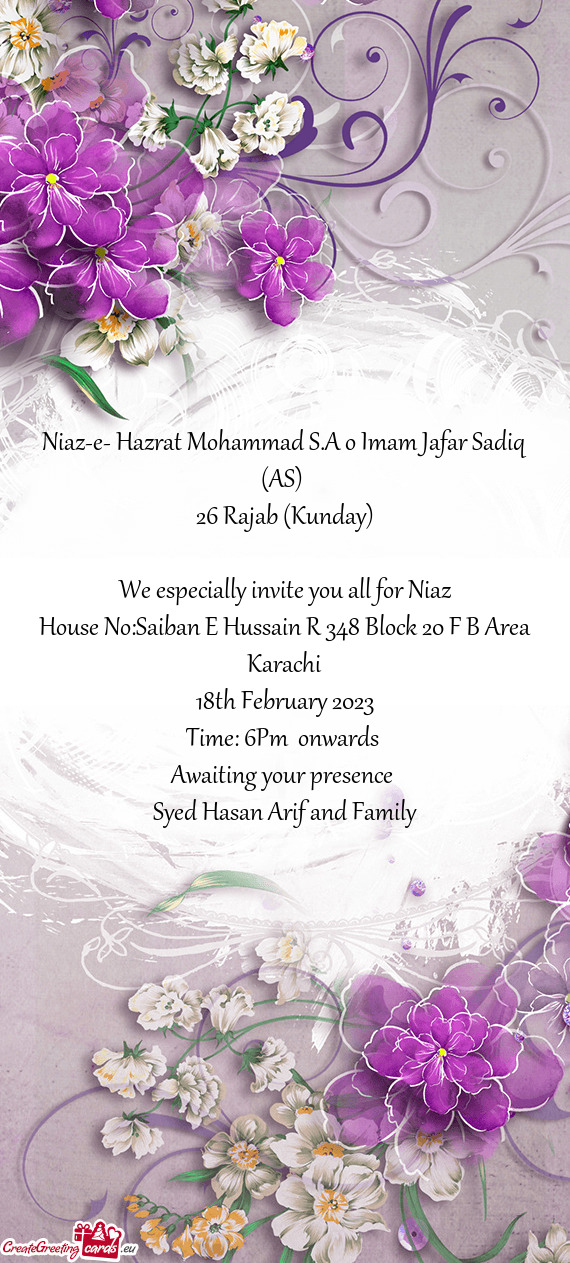 Niaz-e- Hazrat Mohammad S.A o Imam Jafar Sadiq (AS)