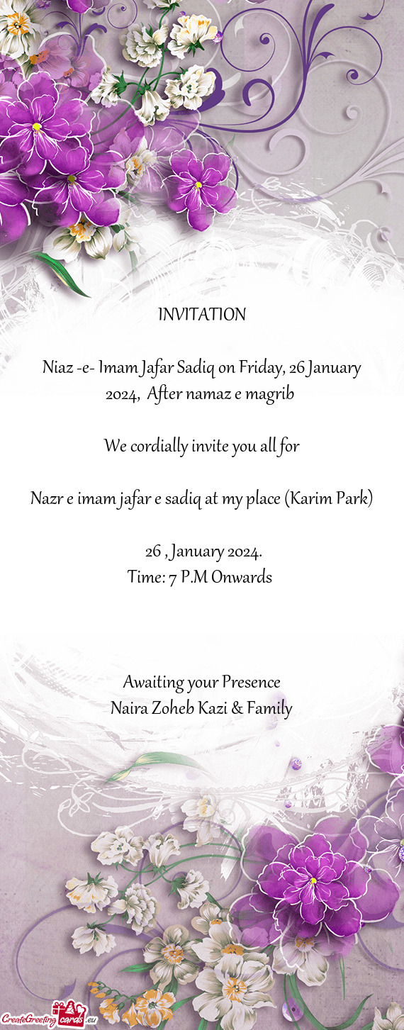 Niaz -e- Imam Jafar Sadiq on Friday, 26 January 2024, After namaz e magrib