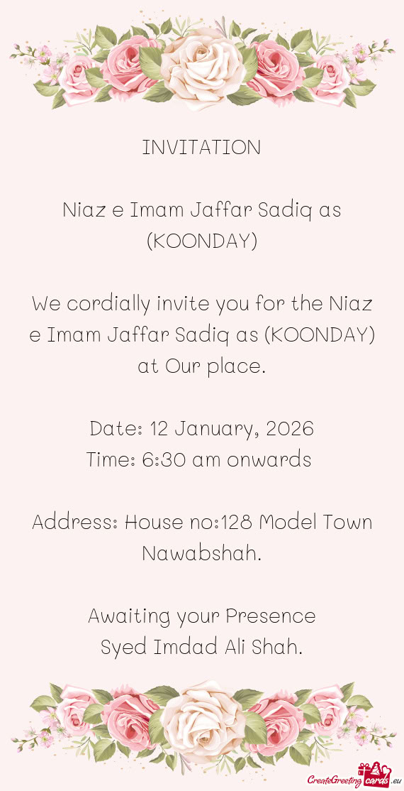 Niaz e Imam Jaffar Sadiq as (KOONDAY)