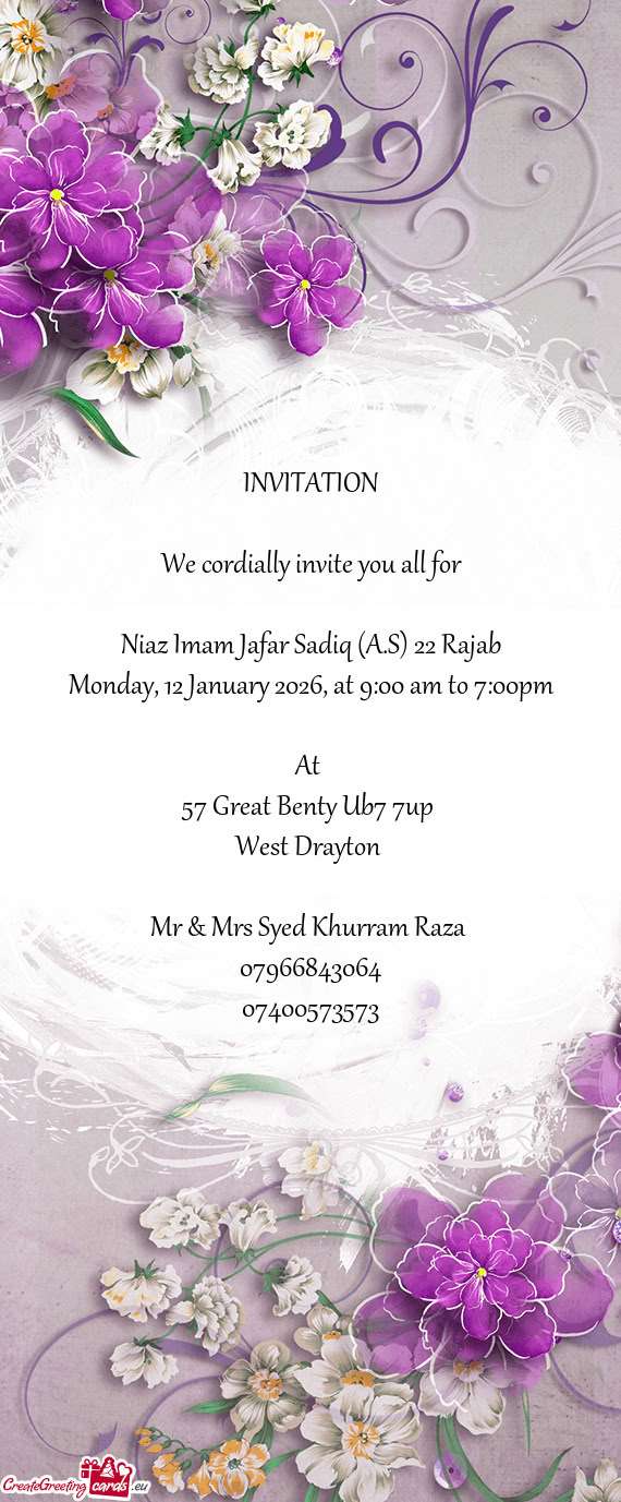 Niaz Imam Jafar Sadiq (A.S) 22 Rajab