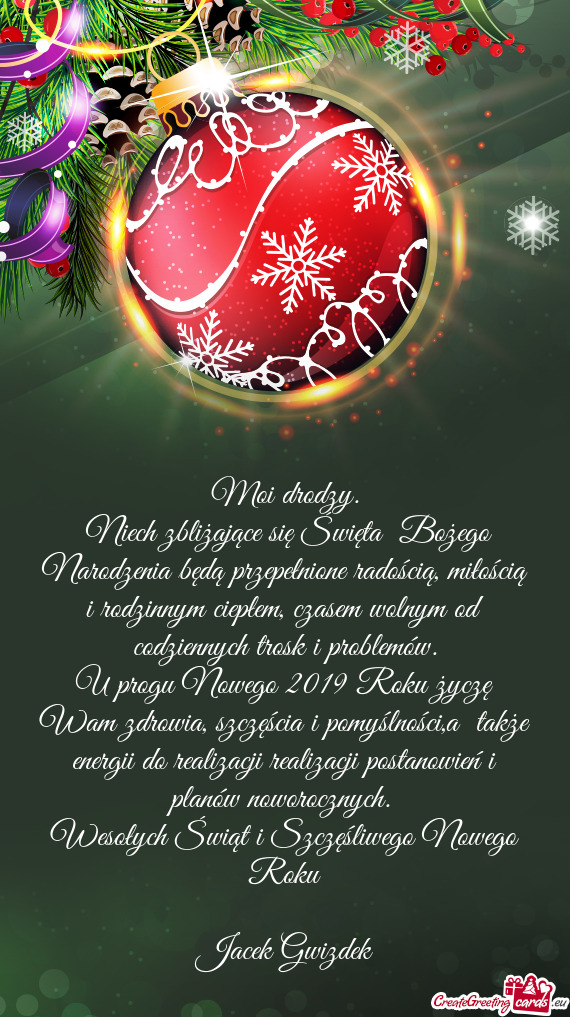 Niech zbliżające się Święta Bożego Narodzenia będą przepełnione radością, miłością i
