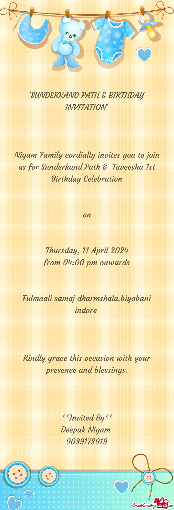 Nigam Family cordially invites you to join us for Sunderkand Path & Taveesha 1st Birthday Celebrati
