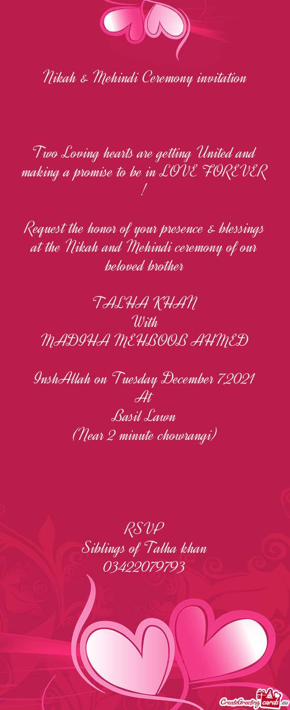 Nikah & Mehindi Ceremony invitation