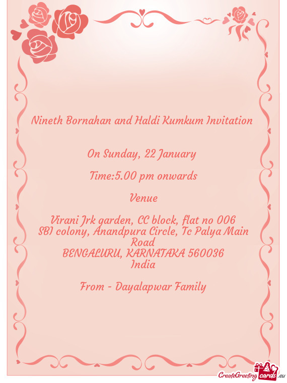 Nineth Bornahan and Haldi Kumkum Invitation