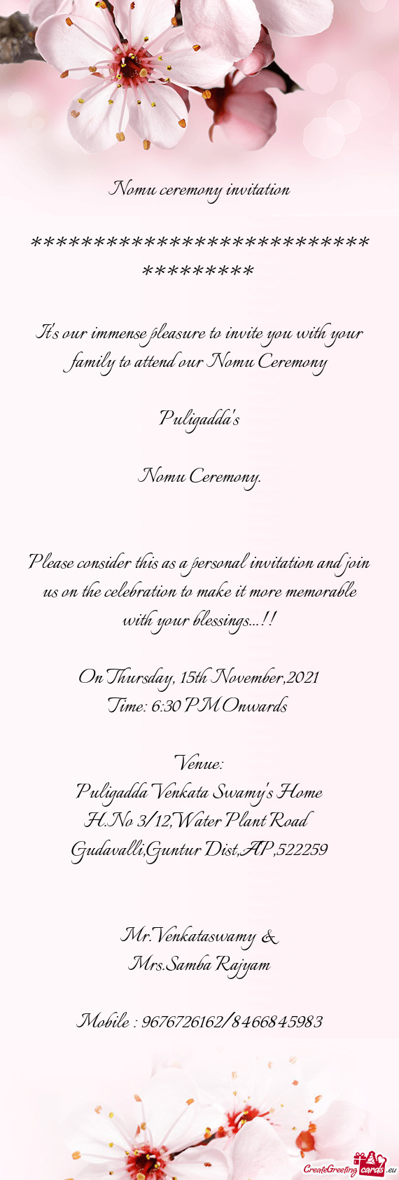 Nomu ceremony invitation