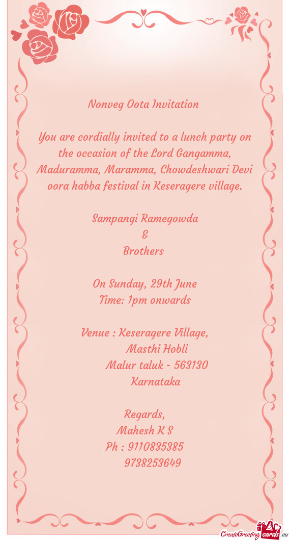 Nonveg Oota Invitation