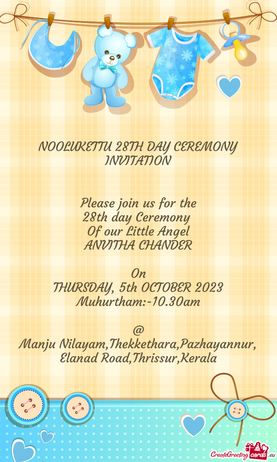NOOLUKETTU 28TH DAY CEREMONY INVITATION
