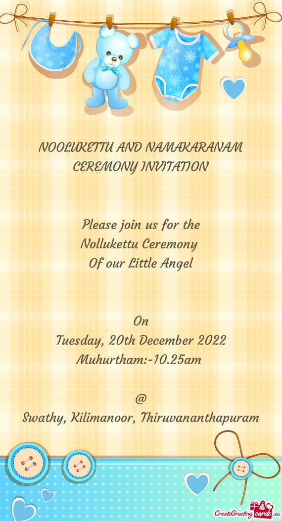 NOOLUKETTU AND NAMAKARANAM CEREMONY INVITATION