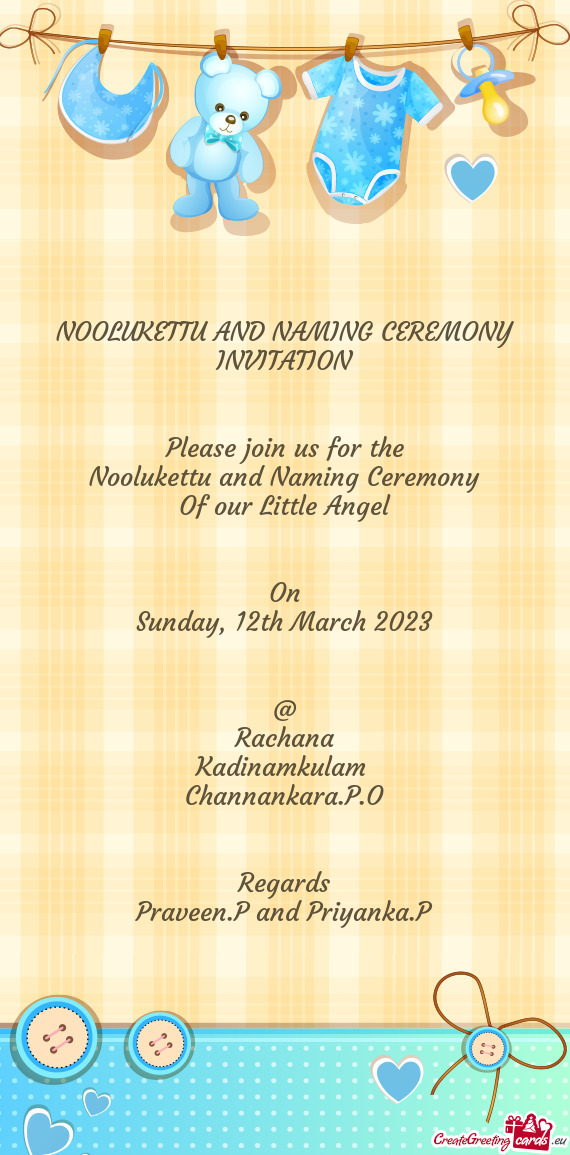 NOOLUKETTU AND NAMING CEREMONY INVITATION