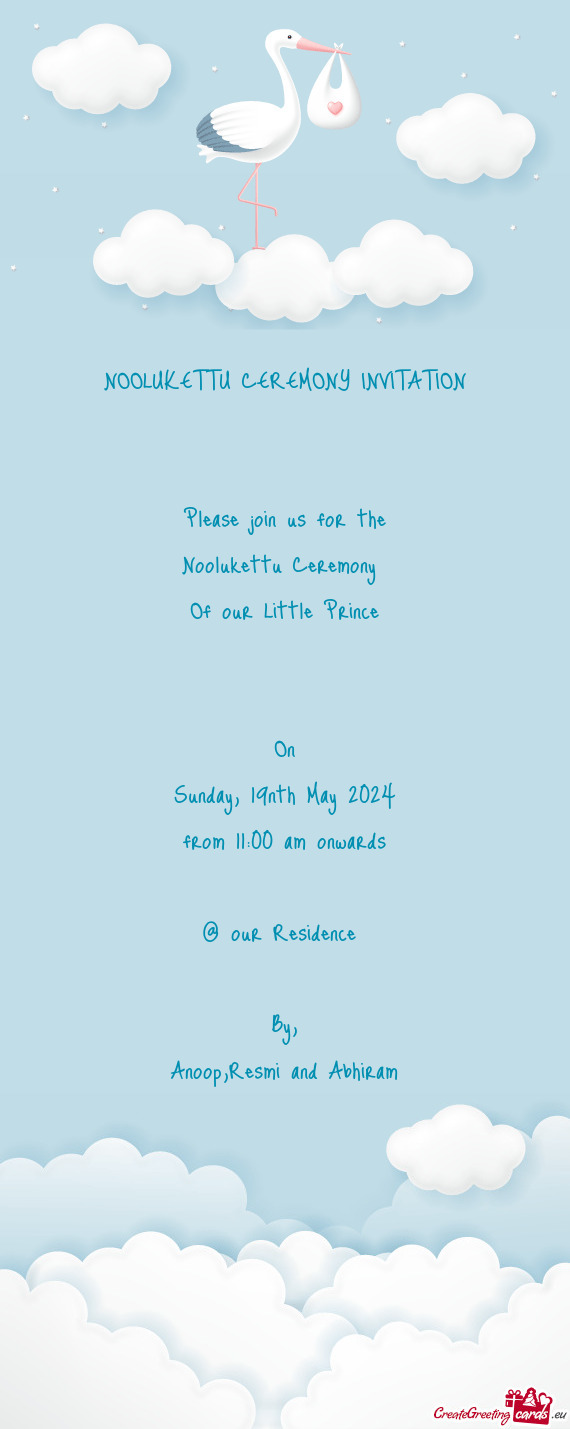 NOOLUKETTU CEREMONY INVITATION  Please join us for the Noolukettu Ceremony Of our Little Pr