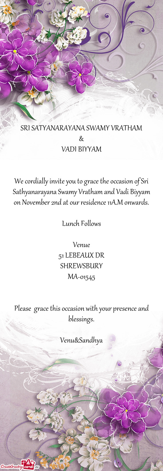 November 2nd at our residence 11A.M onwards