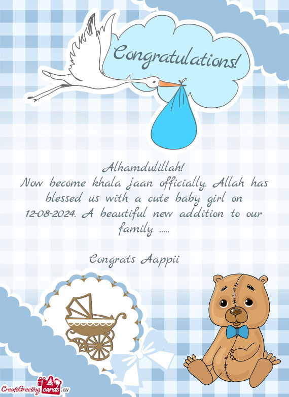 Now become khala jaan officially. Allah has blessed us with a cute baby girl on 12-08-2024. A beauti